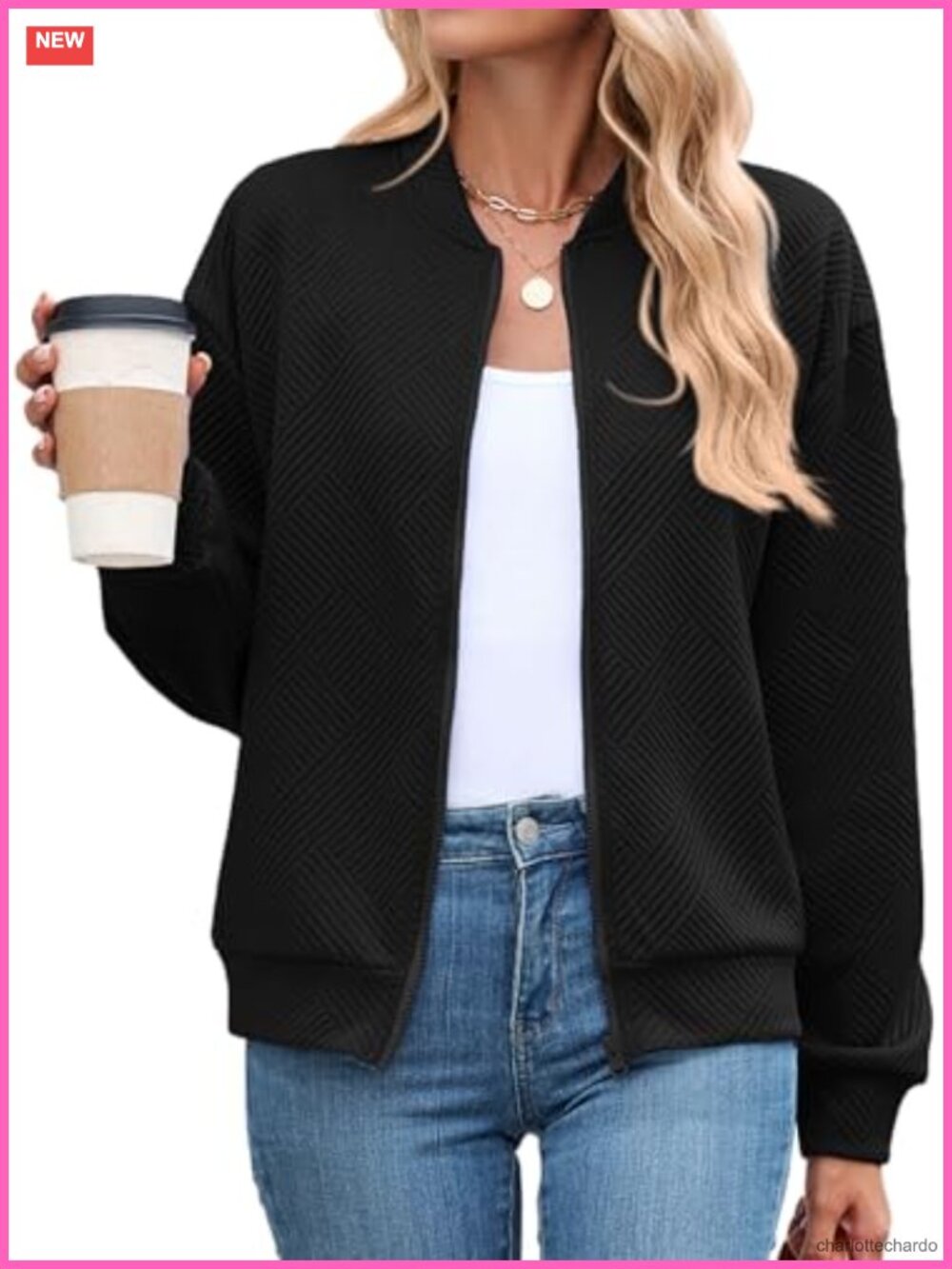 Women Textured Bomber Jacket Casual Trendy Outerwear